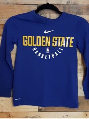 Nike Blue Long-Sleeve Golden State Basketball Tee - Yellow Lettering